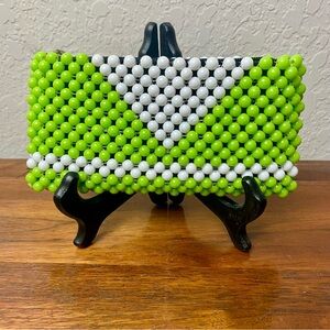 Y2K style Green and White Beaded Clutch